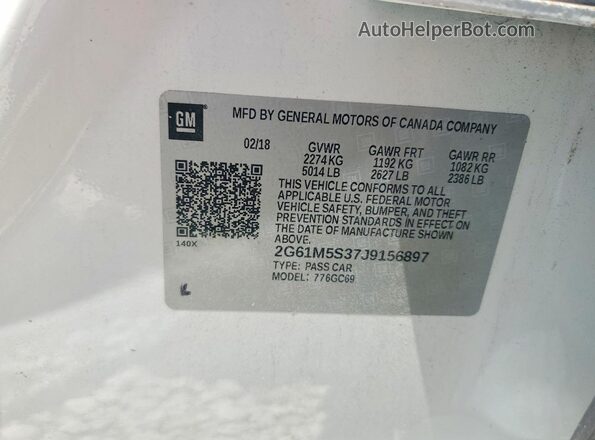 2G61M5S37J9156897 2018 CADILLAC XTS White Vista de la etiqueta del VIN
