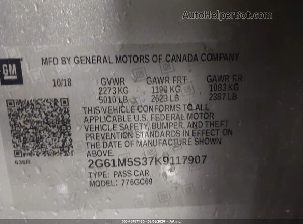 2G61M5S37K9117907 2019 CADILLAC XTS Silver Vista del compartimento del motor