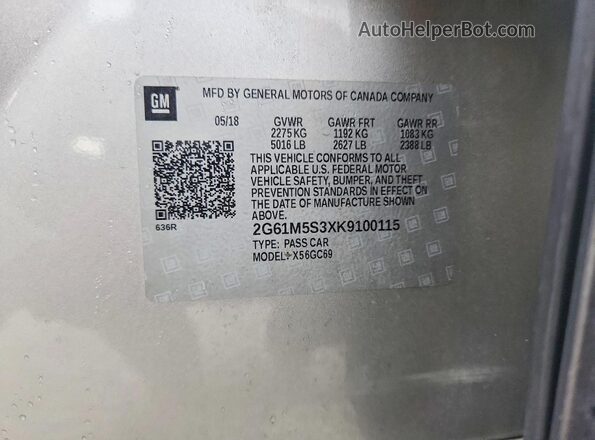 2G61M5S3XK9100115 2019 CADILLAC XTS Silver ძრავის განყოფილების ხედი