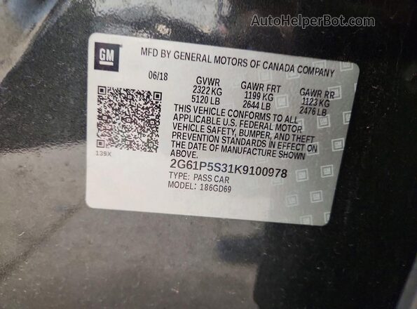 2G61P5S31K9100978 2019 CADILLAC XTS Gray Widok naklejki z numerem VIN