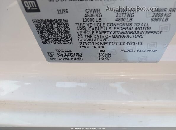 2GC1KNE70T1140141 2026 CHEVROLET SILVERADO White ძრავის განყოფილების ხედი