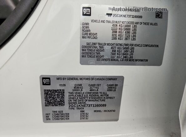2GC1KNE73T1160089 2026 CHEVROLET SILVERADO White Вид підкапотного простору