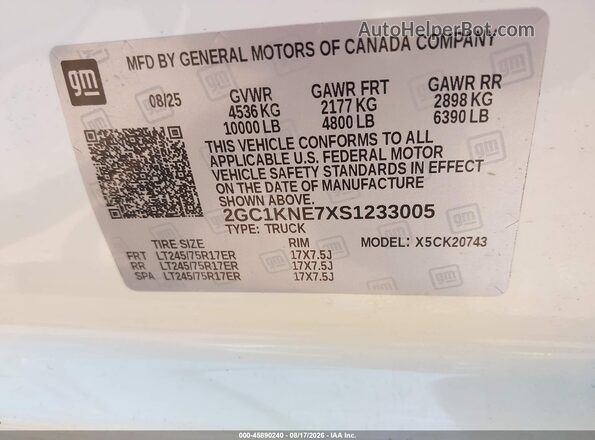 2GC1KNE7XS1233005 2025 CHEVROLET SILVERADO White Շարժիչի բաժամունքի տեսք