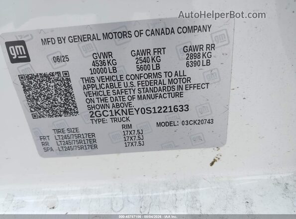2GC1KNEY0S1221633 2025 CHEVROLET SILVERADO White Vista del compartimento del motor