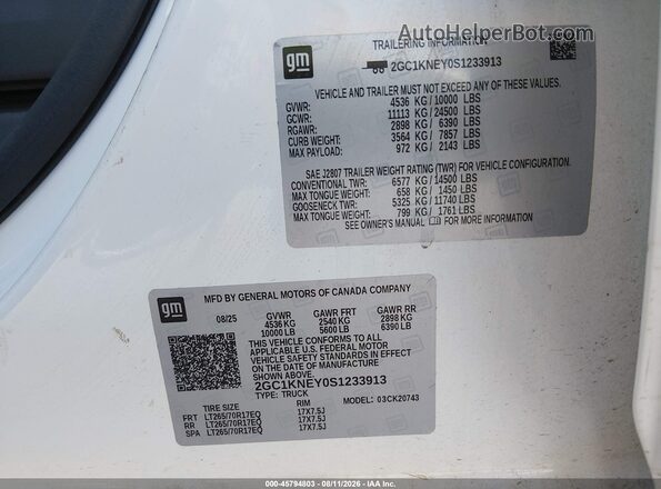 2GC1KNEY0S1233913 2025 CHEVROLET SILVERADO White Engine compartment view