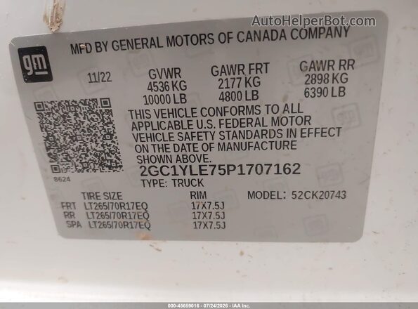 2GC1YLE75P1707162 2023 CHEVROLET SILVERADO White Вид підкапотного простору