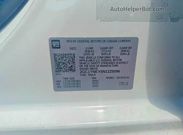 2GC1YNEY5N1225096 2022 CHEVROLET SILVERADO White უკანა სავარძლების ხედი