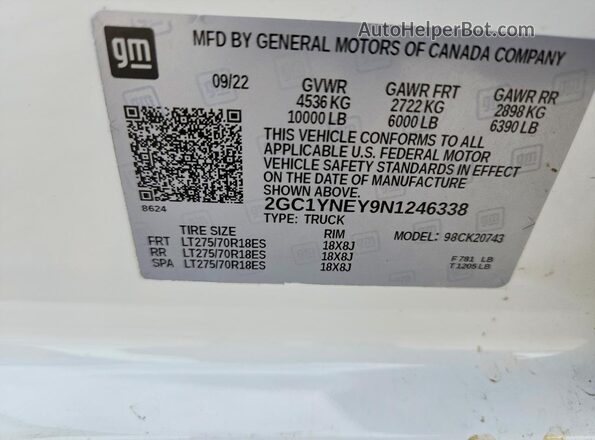 2GC1YNEY9N1246338 2022 CHEVROLET SILVERADO White Widok komory silnika