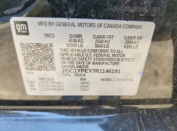 2GC1YPEY7R1146191 2024 CHEVROLET SILVERADO Черный Вид наклейки с VIN-кодом