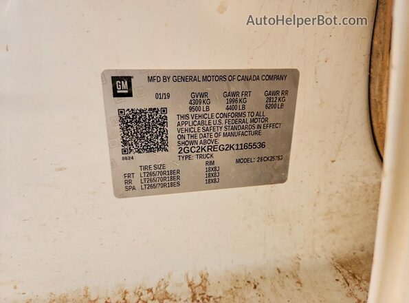 2GC2KREG2K1165536 2019 CHEVROLET SILVERADO White Вид підкапотного простору