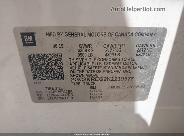 2GC2KREG2K1219577 2019 CHEVROLET SILVERADO White Вид підкапотного простору