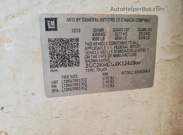 2GC2KREGXK1242900 2019 CHEVROLET SILVERADO White Widok komory silnika