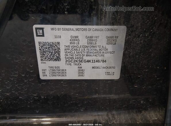 2GC2KSEG4K1146784 2019 CHEVROLET SILVERADO Black Вид підкапотного простору