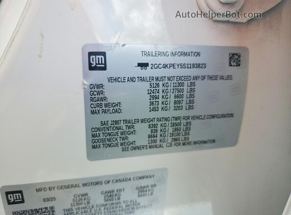 2GC4KPEY5S1193823 2025 CHEVROLET SILVERADO White Engine compartment view