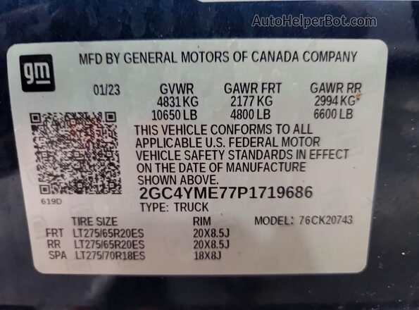 2GC4YME77P1719686 2023 CHEVROLET SILVERADO Blue Vista del compartimento del motor