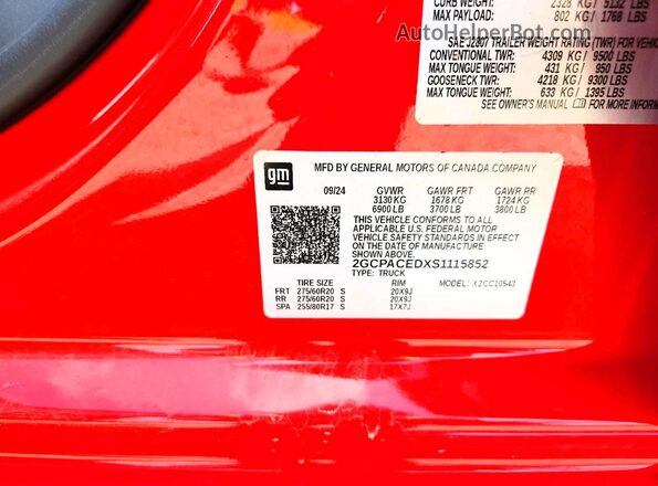 2GCPACEDXS1115852 2025 CHEVROLET SILVERADO Красный Вид наклейки с VIN-кодом