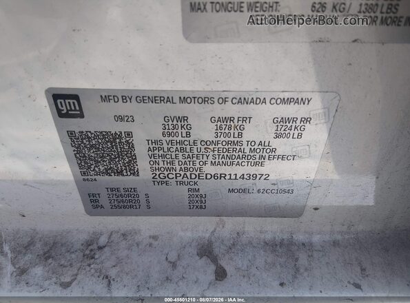 2GCPADED6R1143972 2024 CHEVROLET SILVERADO White Շարժիչի բաժամունքի տեսք