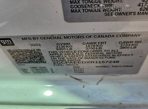 2GCPAEEDXR1157248 2024 CHEVROLET SILVERADO White Vista del compartimento del motor
