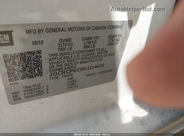 2GCRCPEC0K1114033 2019 CHEVROLET SILVERADO White Widok komory silnika