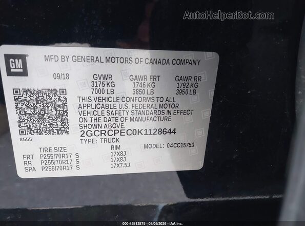 2GCRCPEC0K1128644 2019 CHEVROLET SILVERADO Black ძრავის განყოფილების ხედი