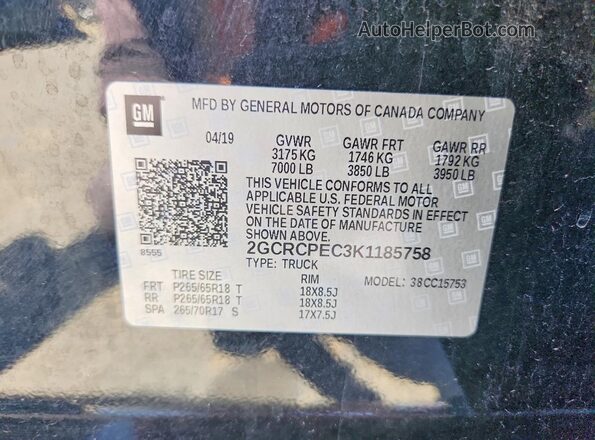 2GCRCPEC3K1185758 2019 CHEVROLET SILVERADO Black Vista del compartimento del motor