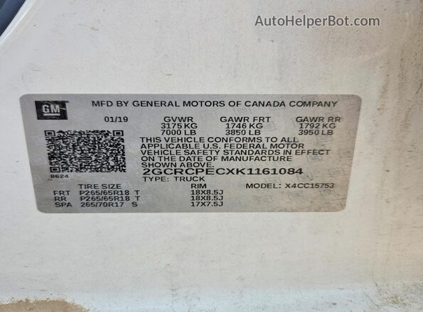 2GCRCPECXK1161084 2019 CHEVROLET SILVERADO White Вид підкапотного простору