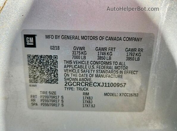 2GCRCRECXJ1100957 2018 CHEVROLET SILVERADO Silver Вид підкапотного простору