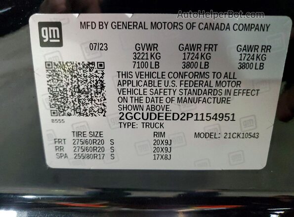 2GCUDEED2P1154951 2023 CHEVROLET SILVERADO Black Вид наклейки з VIN-кодом