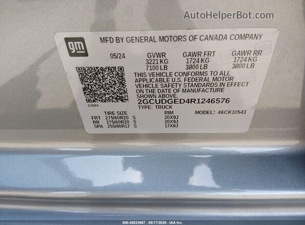 2GCUDGED4R1246576 2024 CHEVROLET SILVERADO Gray Engine compartment view