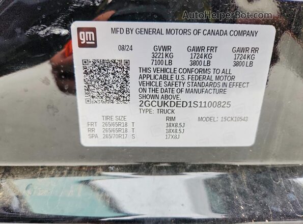 2GCUKDED1S1100825 2025 CHEVROLET SILVERADO Black Widok naklejki z numerem VIN