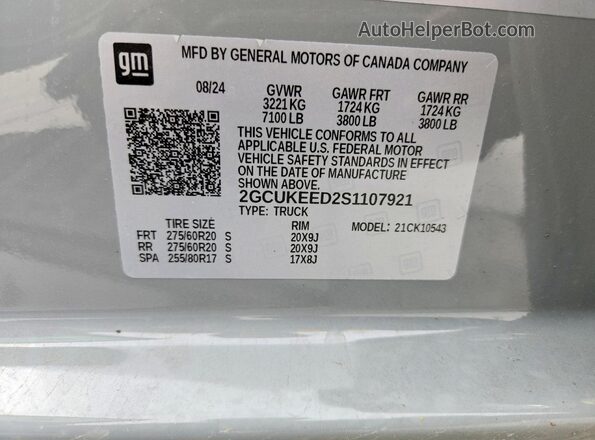 2GCUKEED2S1107921 2025 CHEVROLET SILVERADO Серый Вид наклейки с VIN-кодом