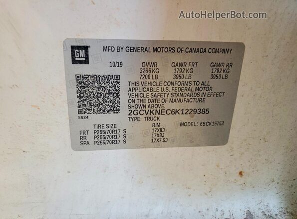 2GCVKNEC6K1229385 2019 CHEVROLET SILVERADO White Շարժիչի բաժամունքի տեսք