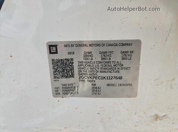 2GCVKPEC1K1127648 2019 CHEVROLET SILVERADO White Շարժիչի բաժամունքի տեսք
