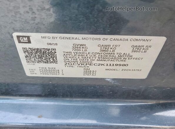 2GCVKPEC2K1119980 2019 CHEVROLET SILVERADO Серый Вид подкапотного пространства