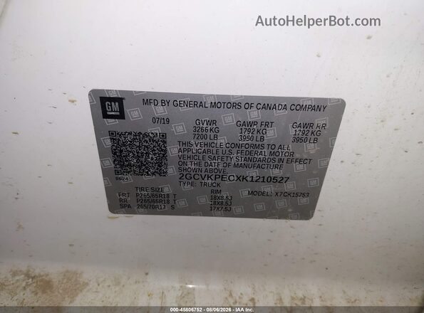 2GCVKPECXK1210527 2019 CHEVROLET SILVERADO White Вид підкапотного простору
