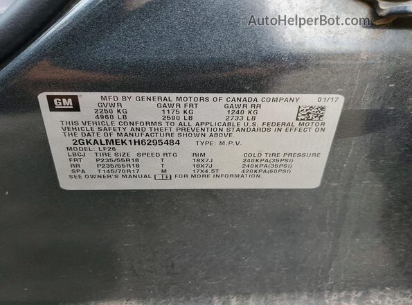 2GKALMEK1H6295484 2017 GMC TERRAIN Charcoal Vista interior de 360 grados