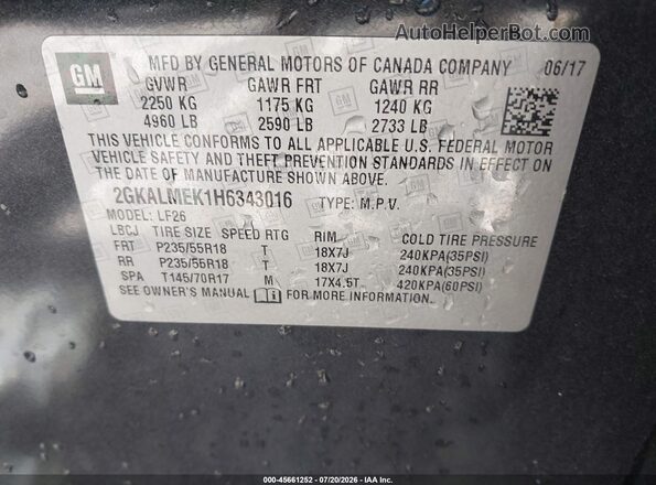 2GKALMEK1H6343016 2017 GMC TERRAIN Black Engine compartment view