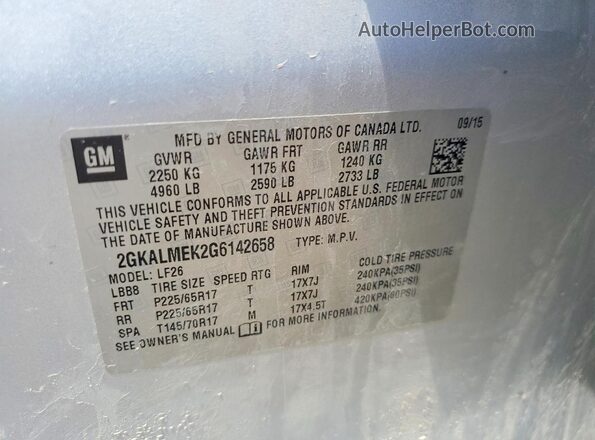 2GKALMEK2G6142658 2016 GMC TERRAIN Silver VIN კოდის სტიკერის ხედი