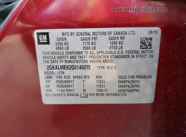 2GKALMEK2G6149075 2016 GMC TERRAIN Бордовый Вид подкапотного пространства