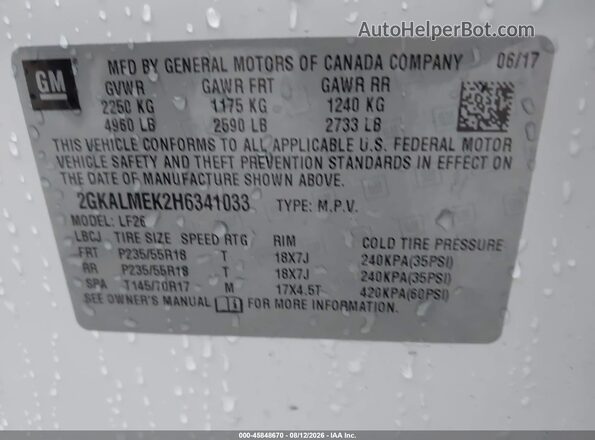 2GKALMEK2H6341033 2017 GMC TERRAIN White Շարժիչի բաժամունքի տեսք
