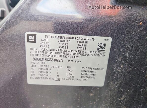 2GKALMEK3G6182277 2016 GMC TERRAIN Угольный Вид наклейки с VIN-кодом