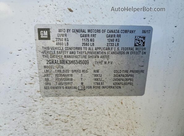 2GKALMEK3H6345009 2017 GMC TERRAIN White სალონის 360-გრადუსიანი ხედი