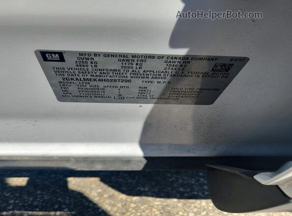 2GKALMEK4H6287296 2017 GMC TERRAIN White Вид наклейки з VIN-кодом