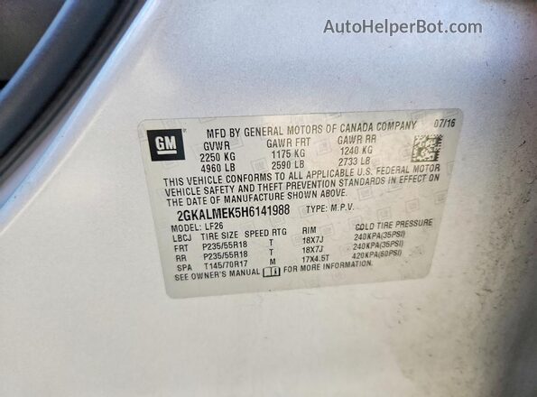 2GKALMEK5H6141988 2017 GMC TERRAIN Silver 