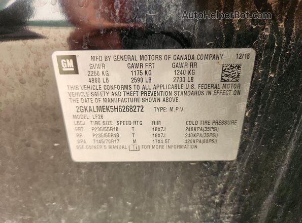 2GKALMEK5H6268272 2017 GMC TERRAIN Black VIN կոդի պիտակի տեսք