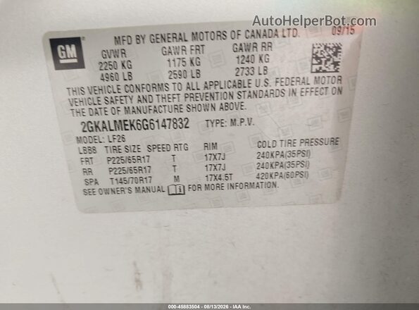 2GKALMEK6G6147832 2016 GMC TERRAIN Gray Շարժիչի բաժամունքի տեսք