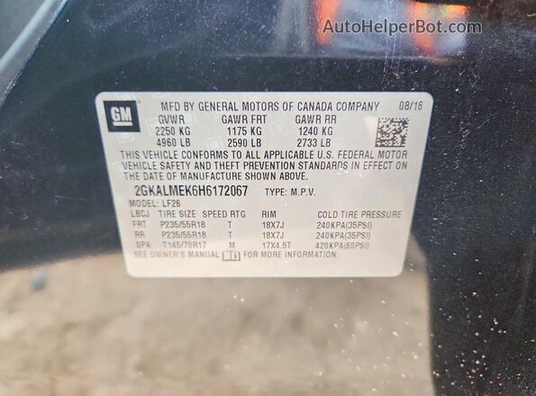 2GKALMEK6H6172067 2017 GMC TERRAIN Black Շարժիչի բաժամունքի տեսք