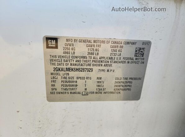 2GKALMEK6H6287929 2017 GMC TERRAIN White Շարժիչի բաժամունքի տեսք