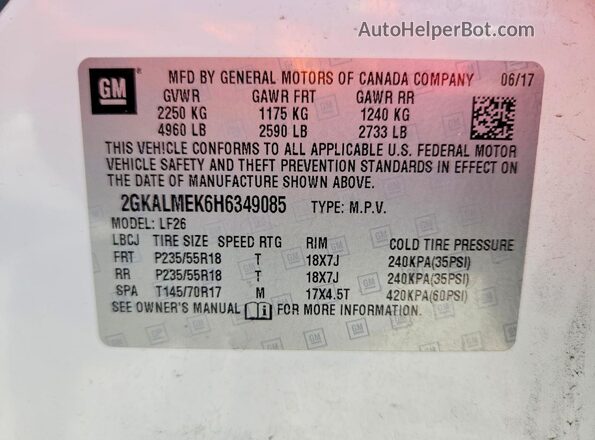 2GKALMEK6H6349085 2017 GMC TERRAIN White Սալոնի 360 աստիճան տեսք