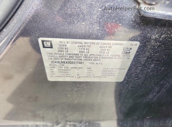 2GKALMEK8G6317401 2016 GMC TERRAIN Gray Սալոնի 360 աստիճան տեսք